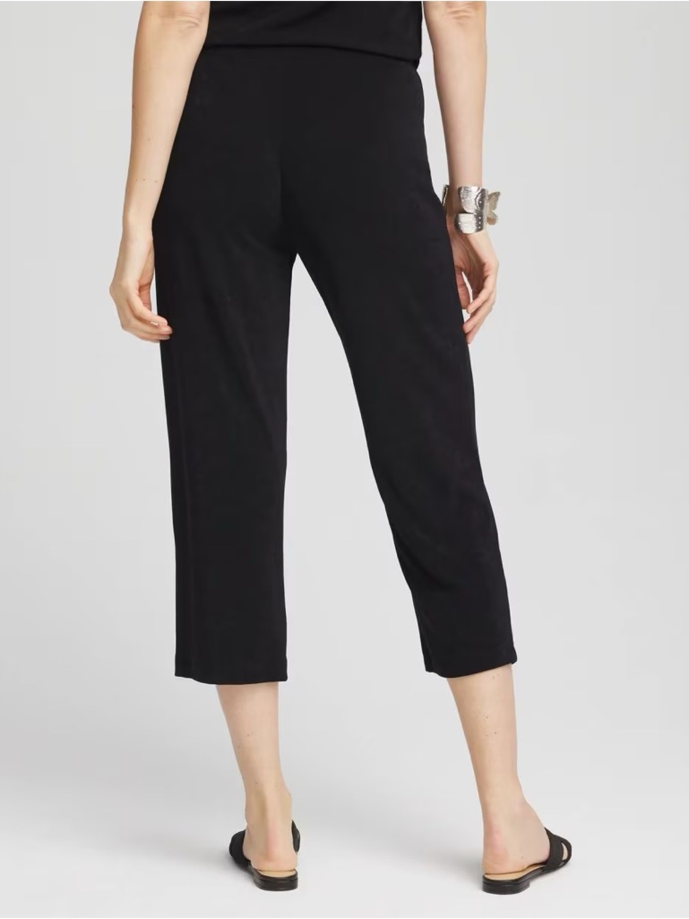 Chico's Travelers No Tummy Cropped Pull-On Pants Black Size 1 = Medium Highrise - Picture 2 of 9